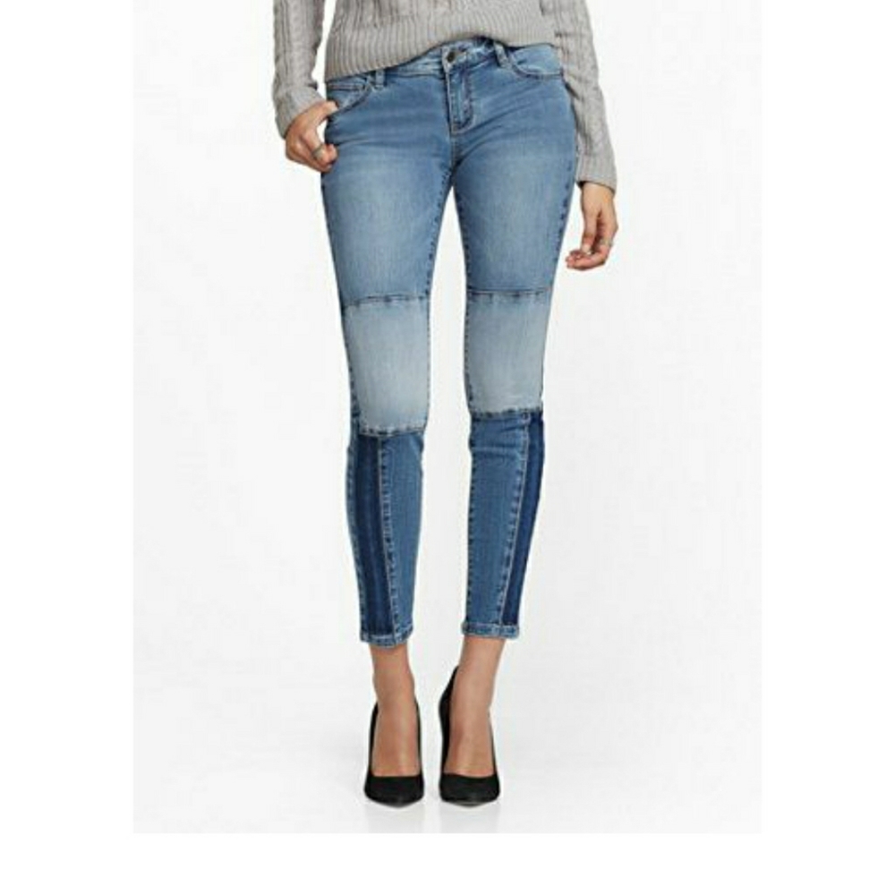 NY & Co Mid-Rise Patchwork Super Skinny Jeans